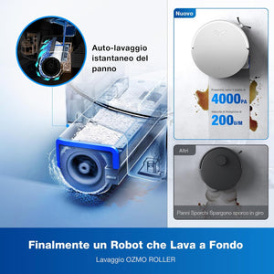 ECOVACS DEEBOT X8 OMNI Robot Aspirapolvere Lavapavimenti con Stazione Auto-Pulente, 18000Pa, Spazzola OZMO ROLLER Auto-Lavaggio Mocio Istantaneo con Acqua Calda a 75℃, Asciugatura Aria Calda, Bianco