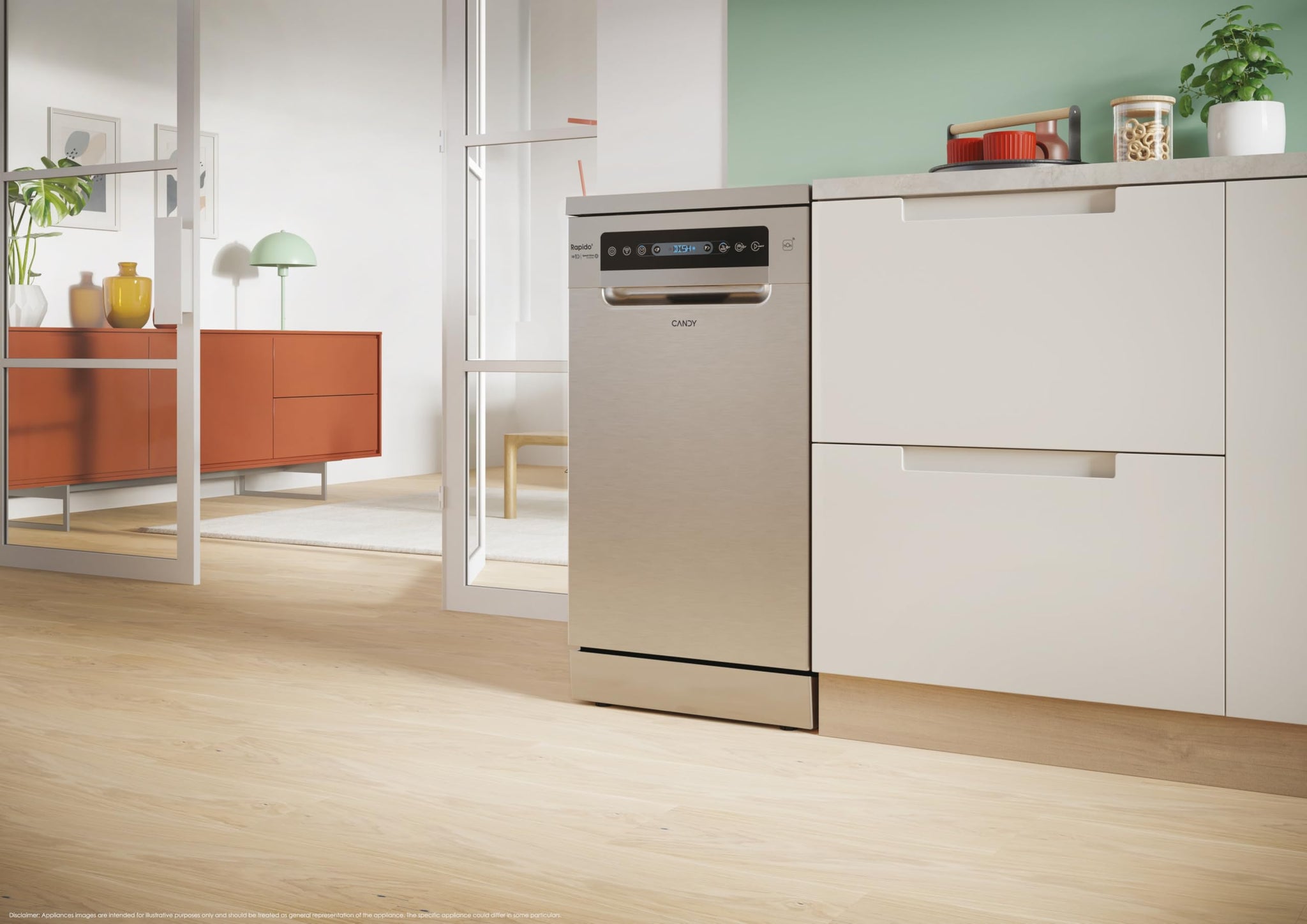 Candy Rapidò CF0C7SB0FX Lavastoviglie 45 CM, 10 Servizi, Digitale, Wi-Fi, 8 Programmi, Tecnologia Antibatteri, 47DB, Indicatore Sale e Lucidante, Cesto Superiore Regolabile, Casa Differita, Inox