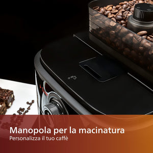 Philips Macchina da Caffè Americano con Macinacaffè - Caraffa in Vetro da 1.2 L, 12 Tazze, Nero/Metallo (HD7767/00)