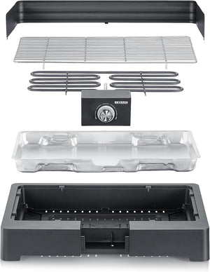 SEVERIN PG 8565 Barbecue elettrico 2200 W in acciaio inox regolabile fino a 250°, Grill elettrico per interni ed esterni con LED, Griglia da tavolo o balcone, fumo e odori ridotti, Nero