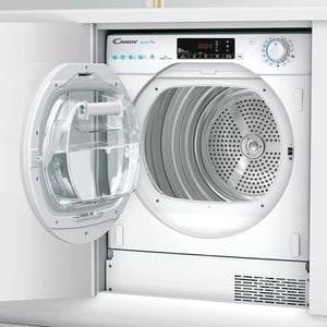 Candy Smart Pro Asciugatrice 7 Kg da Incasso, Pompa di Calore, Classe A+, Wi-Fi e BLE, Controllo da Remoto, Avvio Programmabile, Programma Stiro Facile, 60 x 46,5 x 85 cm, Bianca - BCTD H7A1TE-S