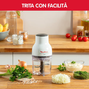 Moulinex DJ5201 Moulinette Essential, 4 Lame Affilate, Trita, Mescola e Sminuzza, Tritatutto, Capacità Recipiente 400 ml, 300 W, Bianco
