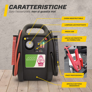 MAXTOOLS JSL400 Avviamento d’Emergenza Professionale per Automobile 2400 A per Veicoli Diesel e a Benzina di Grandi Dimensioni, Potente e Sicuro a 12 V, Batteria al Litio Esterna con USB