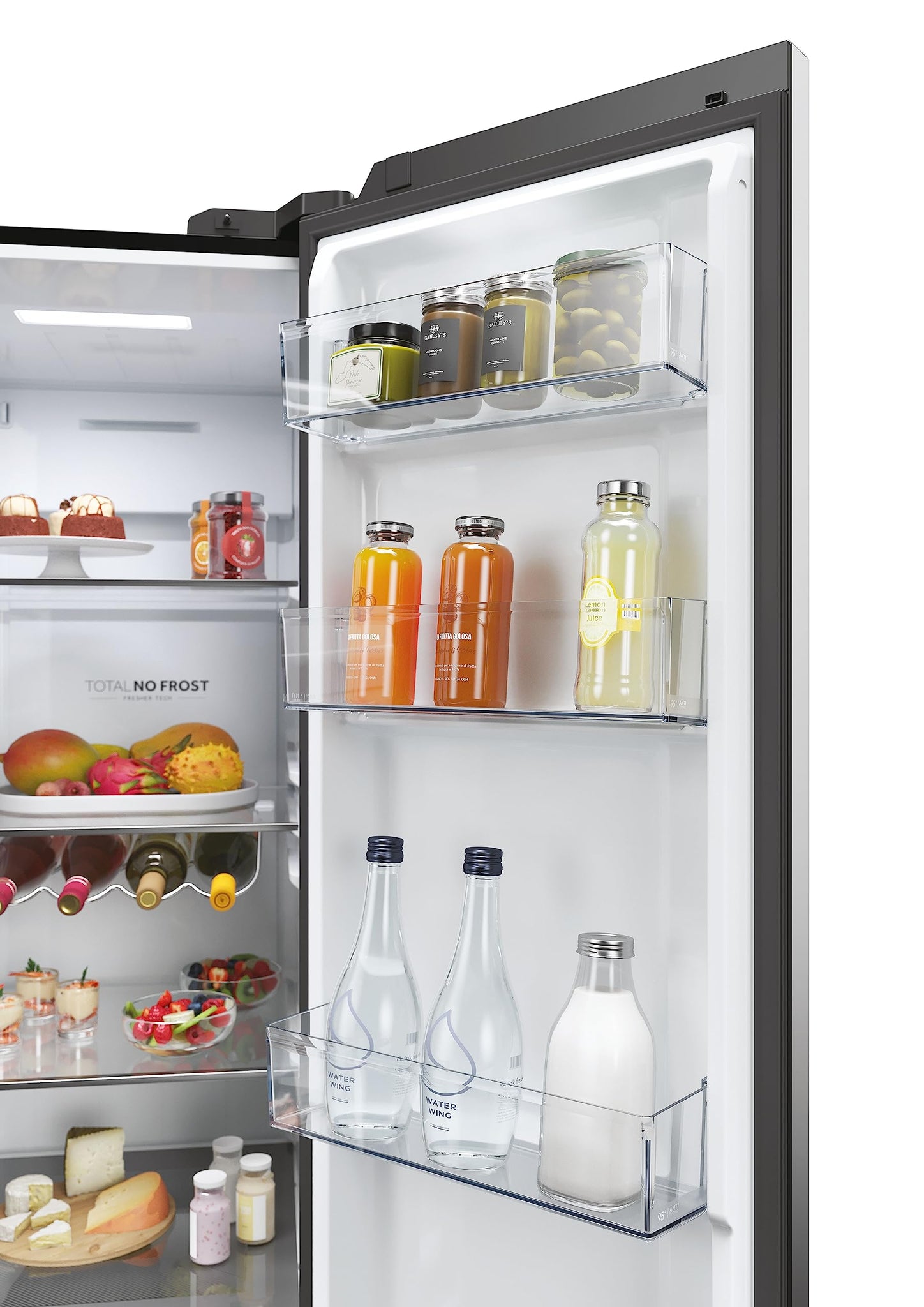 Haier Side by Side 90 SERIE 5 Frigorifero Frigorifero/Total No Frost/Smart HON-App/Humidity Zone/XXL Contenuto utile/Silenzioso solo 36 dB (A) / Distributore di acqua e cubetti di ghiaccio / Acciaio inossidabile nero