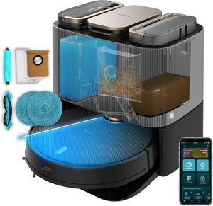 Cecotec Robot aspirapolvere auto-svuotamento e mocio rotante Conga 13090 Spin Revolution Home& Wash Essential. 7000Pa, Laser Tech, spazzola in silicone, spazzola laterale, APP, Bluetooth, WiFi 2,4