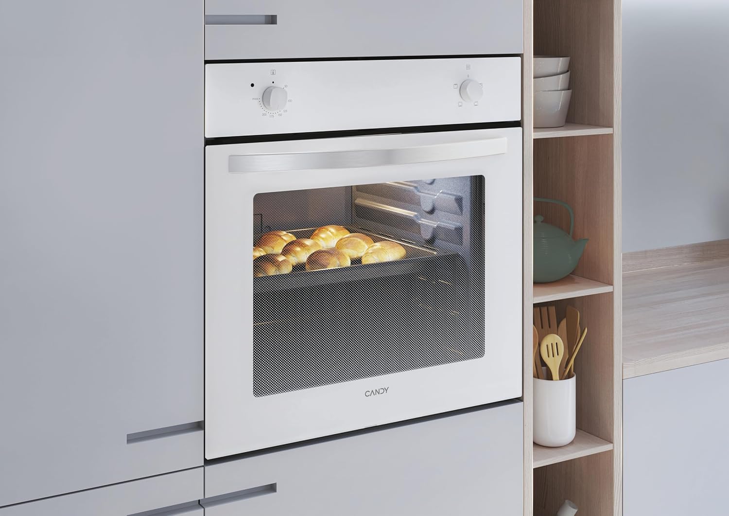 Candy Idea Forno Elettrico da Incasso Ventilato, 70 Litri, Classe A, 4 Modalità di Cottura, Facile da Pulire, Controllo tramite App hOn, 59,5 x 59,5 x 56,8 cm, Bianco - FIDC B100