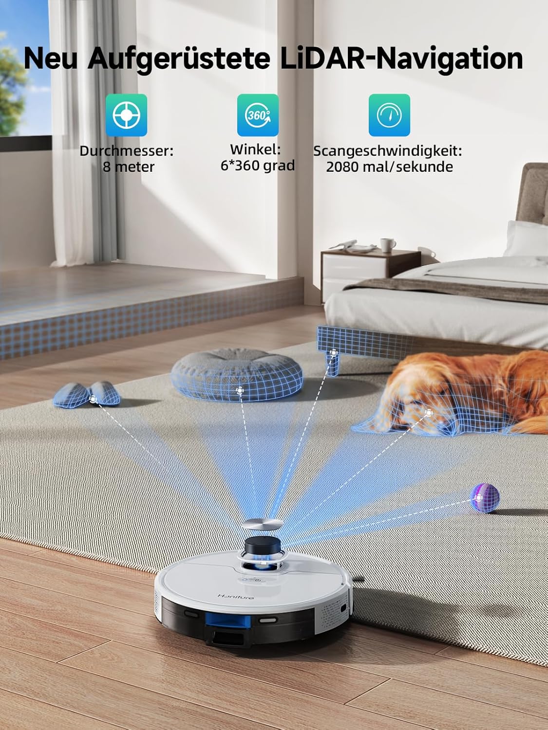 HONITURE Robot aspirapolvere Q6 SE, robot aspirapolvere 3500Pa con schede memorizzate, ideale per peli di animali, tappeti e pavimenti duri, durata 200 minuti (con stazione di aspirazione da 2,5 l)