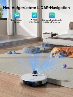 HONITURE Robot aspirapolvere Q6 SE, robot aspirapolvere 3500Pa con schede memorizzate, ideale per peli di animali, tappeti e pavimenti duri, durata 200 minuti (con stazione di aspirazione da 2,5 l)