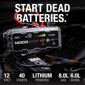 NOCO Boost GB70: Avviatore di Emergenza al Litio UltraSafe da 2000A 12V per Veicoli con Motori a Benzina fino a 8,0 Litri e Diesel fino a 6,0 Litri