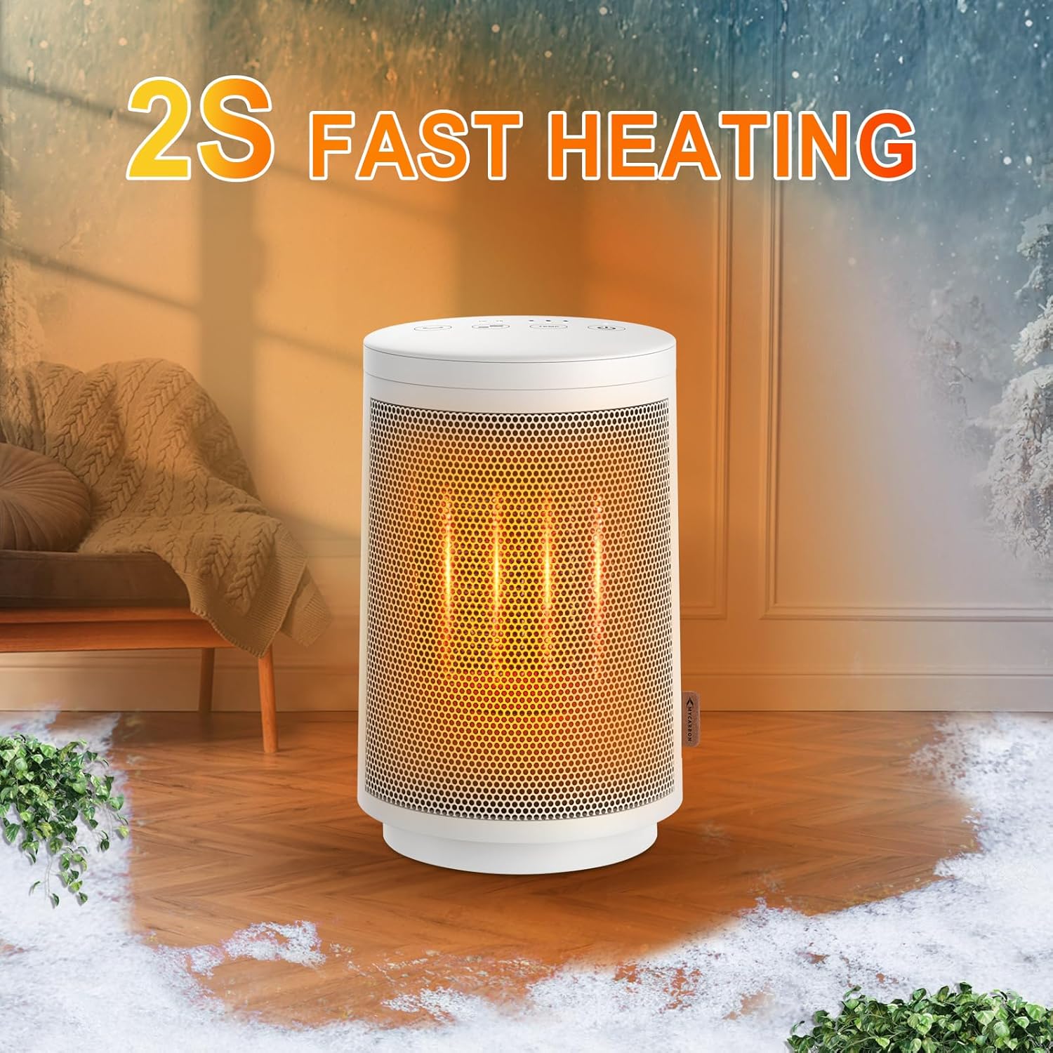 MYCARBON Stufa Elettrica da Bagno Basso Consumo 900W|1500W, Stufetta con Termostato Ambiente di 18℃, 23℃ e 28℃, Oscillante 60°, Motore DC, Termoventilatore Ceramico Silenzioso