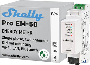 Shelly Pro EM 50A, Contatore di energia Wi-Fi e Bluetooth con comando a Contattori Con Misurazione Dei Consumi, Domotica, Compatibile Con Alexa e Google Home, Nessun Hub Richiesto
