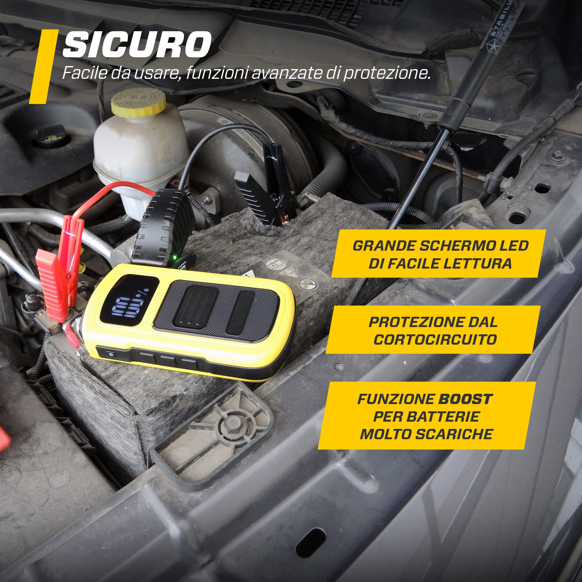 MAXTOOLS JSL400 Avviamento d’Emergenza Professionale per Automobile 2400 A per Veicoli Diesel e a Benzina di Grandi Dimensioni, Potente e Sicuro a 12 V, Batteria al Litio Esterna con USB