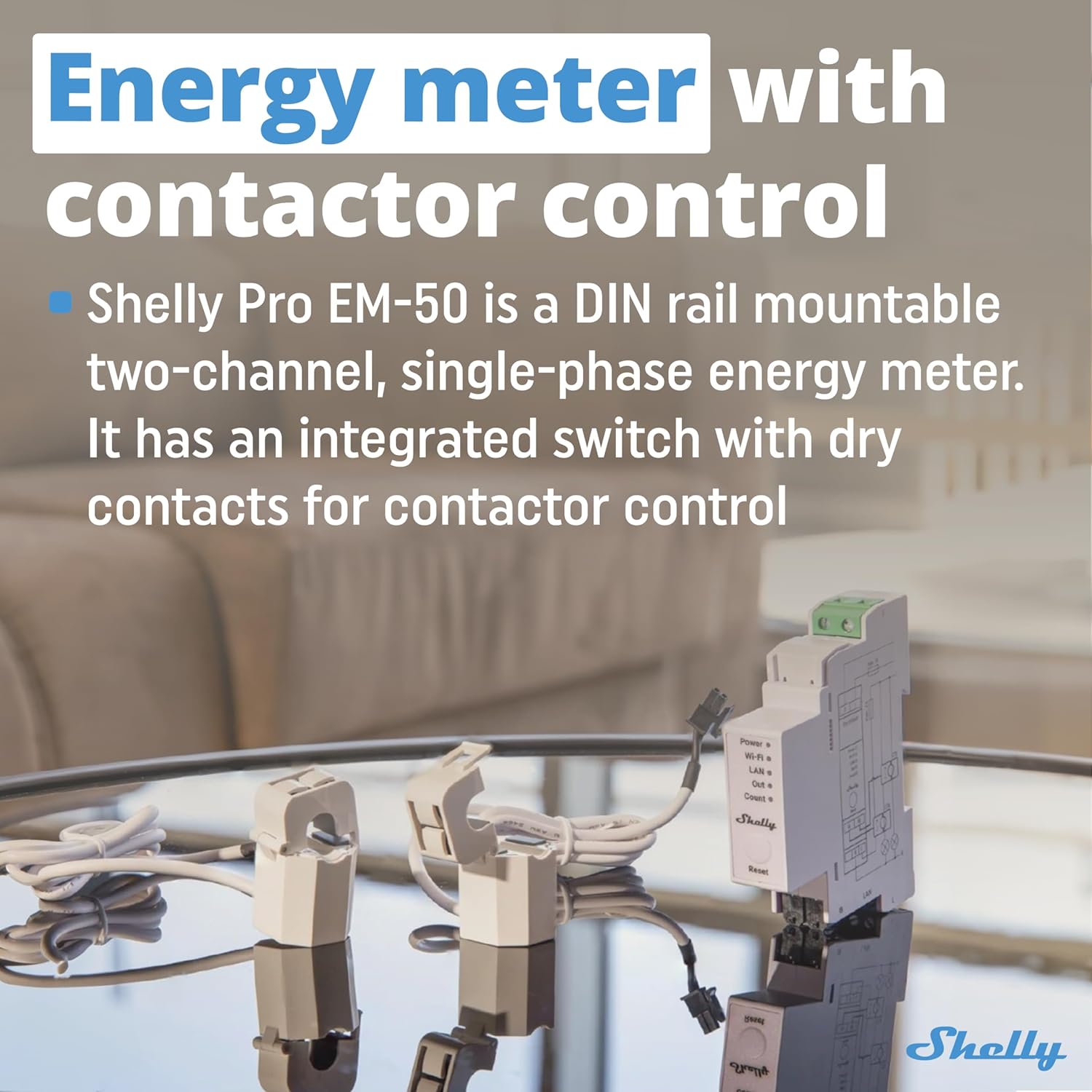 Shelly Pro EM 50A, Contatore di energia Wi-Fi e Bluetooth con comando a Contattori Con Misurazione Dei Consumi, Domotica, Compatibile Con Alexa e Google Home, Nessun Hub Richiesto