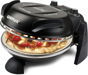 G3 Ferrari G1000610 Pizza Express Delizia, Forno Pizza, 1200 W, Termostato regolabile 400°C, Pizza fragrante in 5 minuti, Doppia resistenza riscaldante, Ricettario e Palette inclusi Nero
