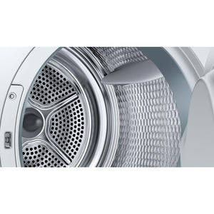 Bosch WQG233D20 - Asciugatrice a pompa di calore per 8 kg, serie 6, A+++, 176 kWh/anno, design anti-vibrazione, sistema di asciugatura sensibile, refrigerante ecologico, bianco, WQG233D20