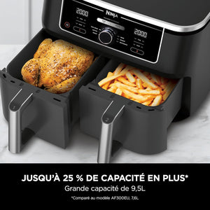 Ninja Foodi Max Dual Zone Friggitrice ad Aria digitale, 2 Cestelli Antiaderenti, 9.5L, 6 in 1, Massima Croccantezza, Frigge Senza Olio, Arrostisce, Cottura Forno, Disidrata, 8 Porzioni, Nero, AF400EU