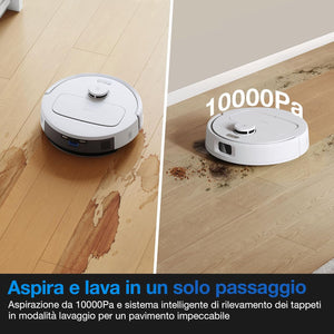ECOVACS DEEBOT N20e Plus Robot Aspirapolvere, 10000 Pa, Pulizia Senza Sforzo per 45 Giorni, Spazzola Antigroviglio, Durata 350 min, Arrampicata da 20 mm