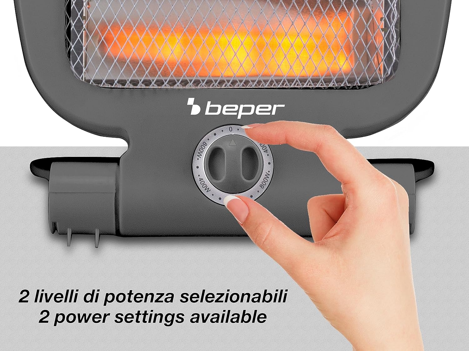 BEPER P203PAN001 Stufa al quarzo, Basso Consumo Energetico, 800W 2 Livelli di Potenza, Pannello radiante al quarzo, Grigio