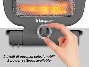 BEPER P203PAN001 Stufa al quarzo, Basso Consumo Energetico, 800W 2 Livelli di Potenza, Pannello radiante al quarzo, Grigio