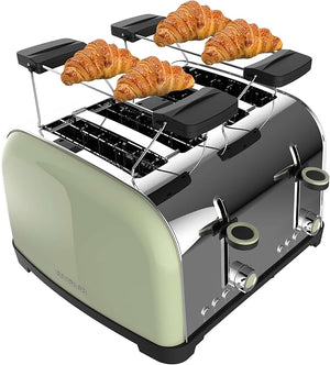 Cecotec Tostapane verticale Toastin' time 1700 Double Green, 1700W, Doppia fessura corta e larga 3,8 cm, Barre superiori, Acciaio Inoss, Spegnimento e Pop-up Automatico, Raccogli-briciole