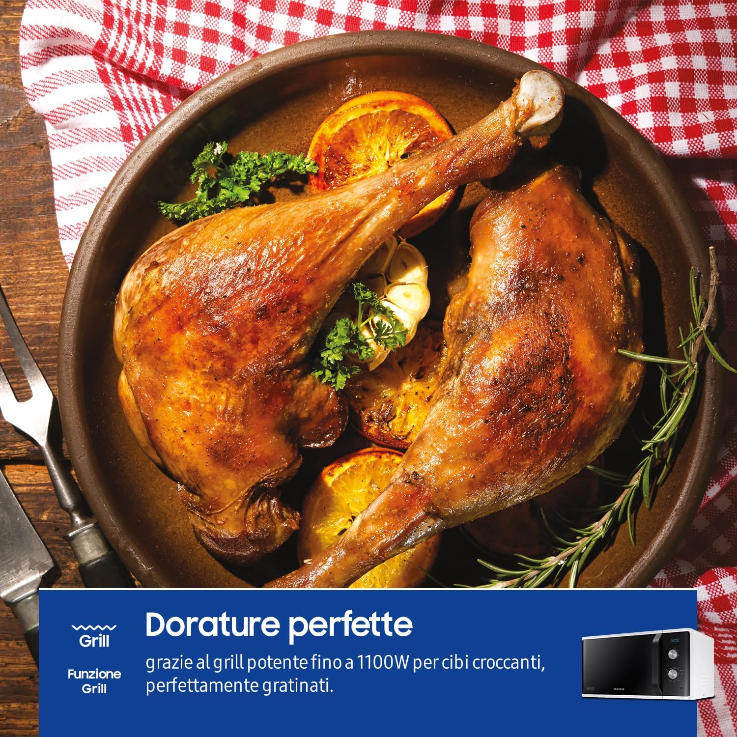 Samsung Forno a Microonde Grill, a libera installazione, Dual Dial MG23K3614AW/ET, Cottura Croccante, AutoDefrost, Microonde + Grill 800 W + 1100 W, 23 L, 49l x 27,5h x 39p cm, Bianco