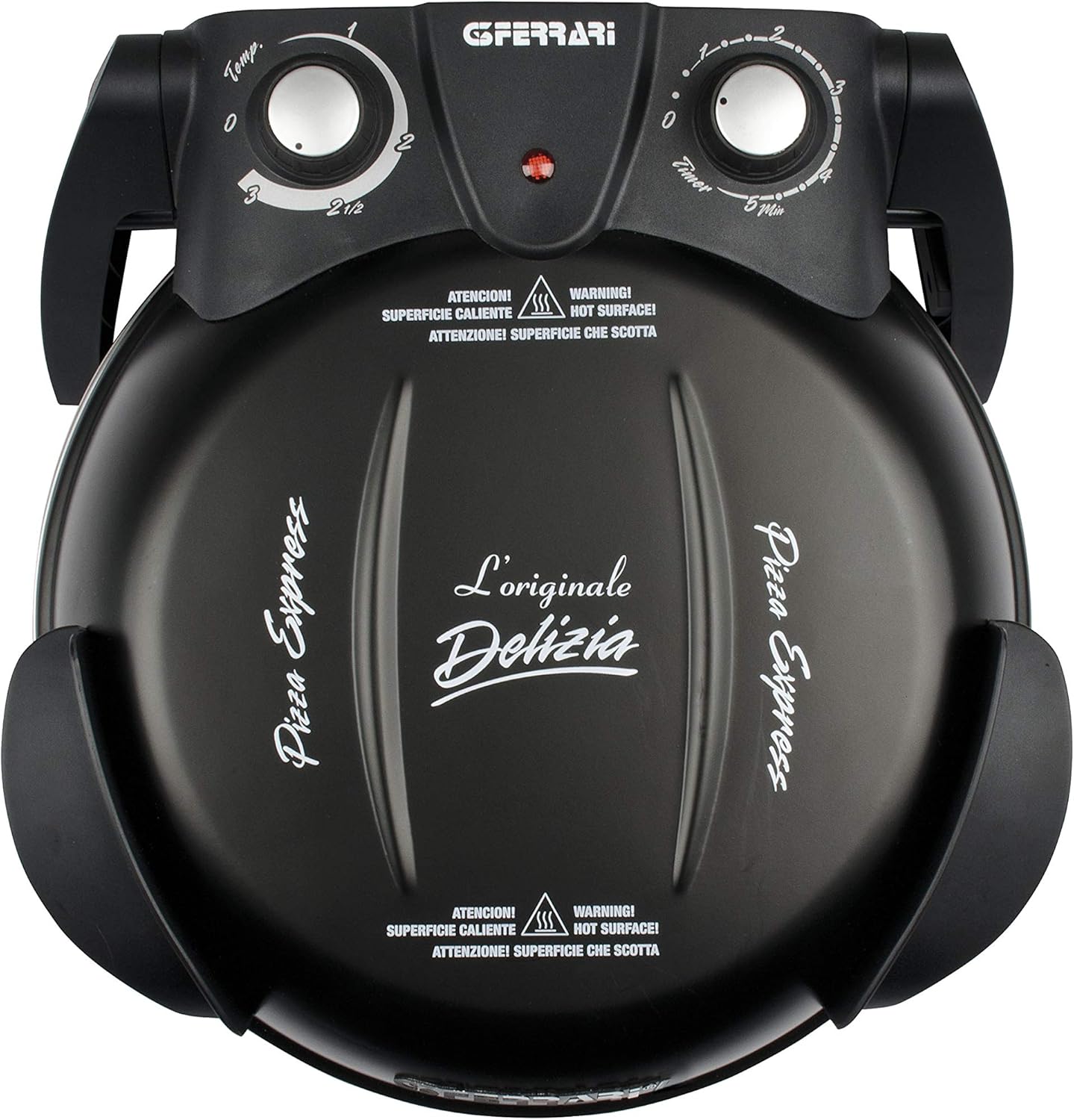 G3 Ferrari G1000610 Pizza Express Delizia, Forno Pizza, 1200 W, Termostato regolabile 400°C, Pizza fragrante in 5 minuti, Doppia resistenza riscaldante, Ricettario e Palette inclusi Nero