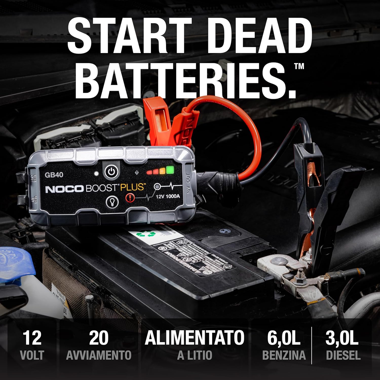 NOCO Boost GB40: Avviatore di Emergenza al Litio UltraSafe da 1000A 12V per Veicoli con Motori a Benzina fino a 6,0 Litri e Diesel fino a 3,0 Litri