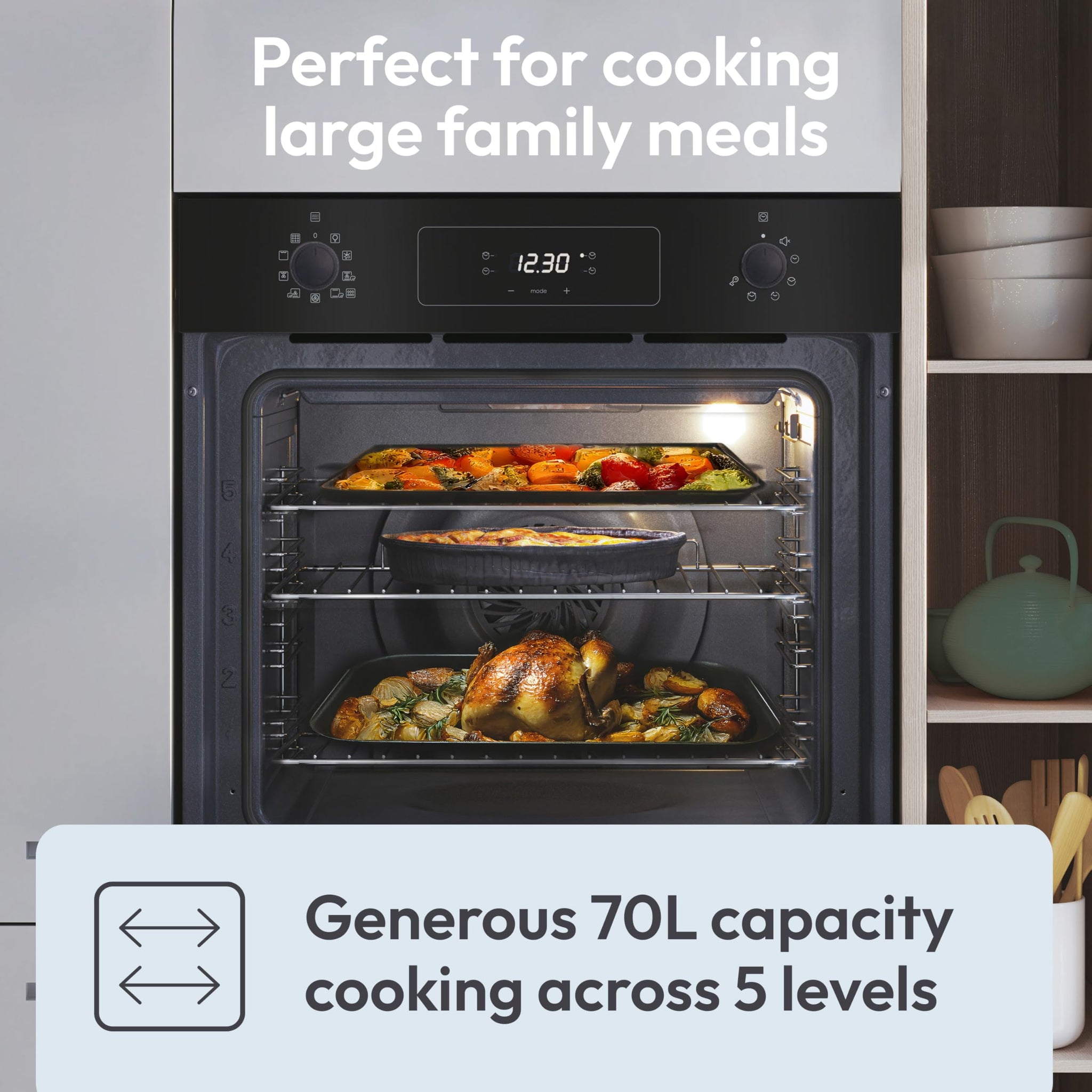 Candy Idea FCM955NRL-C, forno multifunzione 60cm, classe energetica A, pulizia pirolitica, pulizia a vapore, 9 funzioni, capacità 70 l, programmatore LED - nero, 59,5 x 59,5 x 56,8 cm