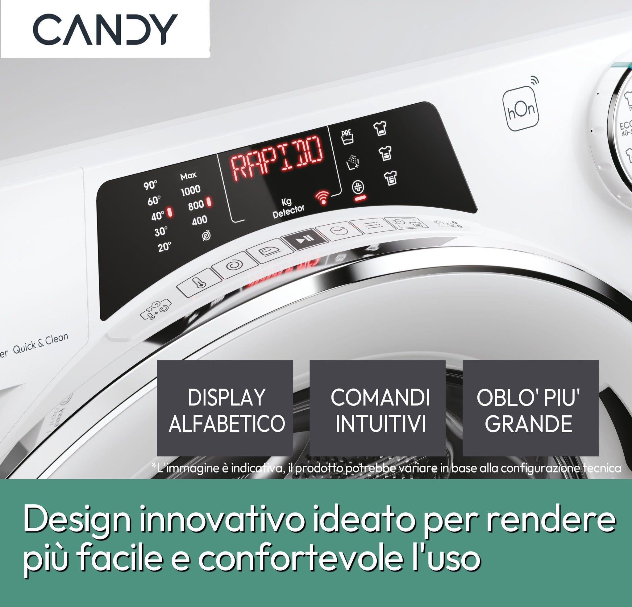 Candy RapidÓ RO 1486DWMCT1-S, Lavatrice a carica frontale, 8 KG, Classe A, 1400 giri, 76 dB, Cicli Rapidi, Vapore, 16 programmi, Bianco, AxLxP 85x60x53 cm