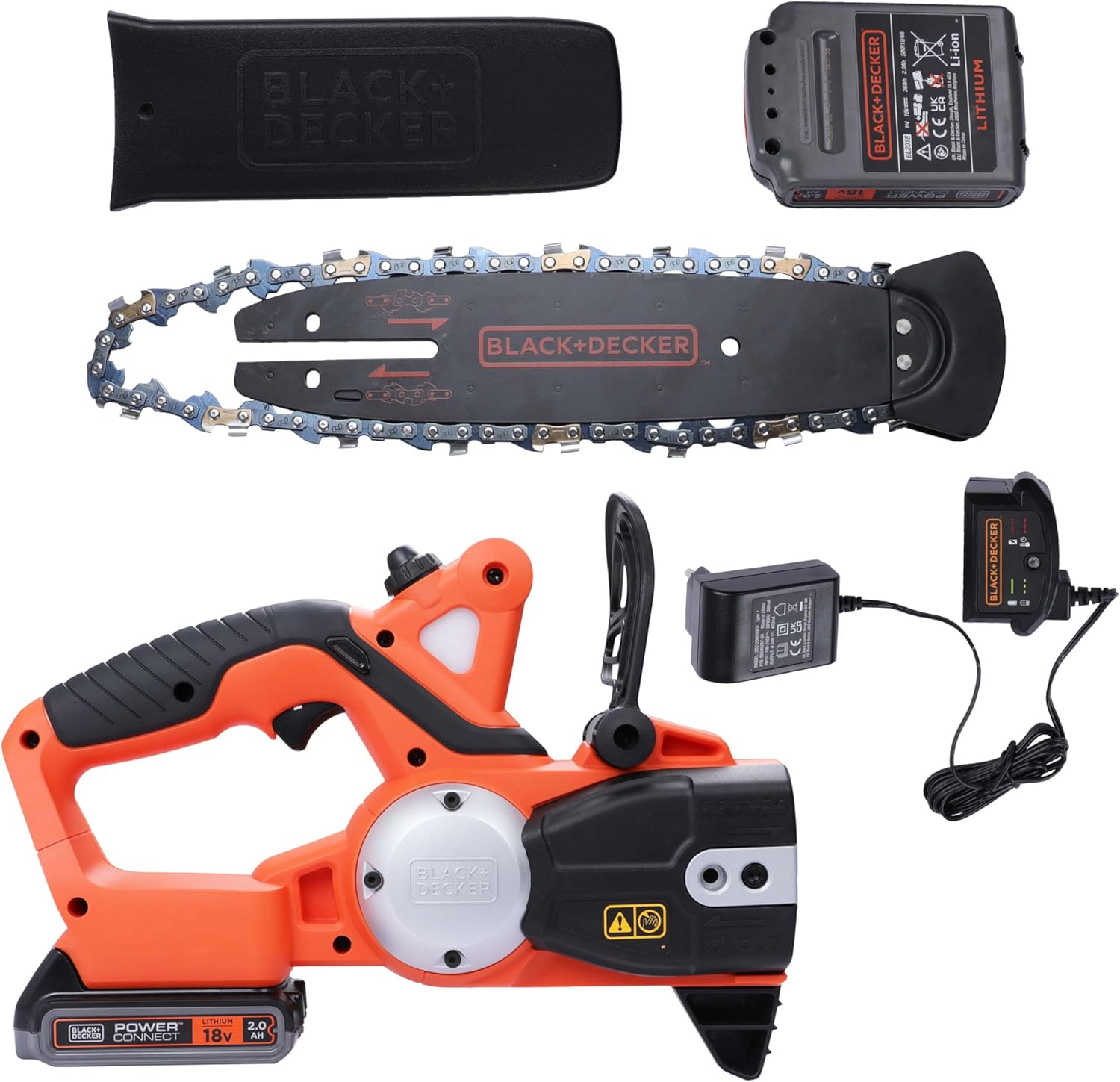 BLACK+DECKER, Elettrosega A Batteria Litio, Fino A 20 Cm Di Taglio, 18 V, 2.0 Ah, Nero Arancione. GKC1820L20-QW