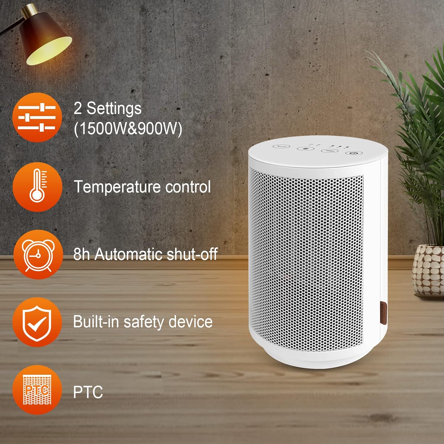 MYCARBON Stufa Elettrica da Bagno Basso Consumo 900W|1500W, Stufetta con Termostato Ambiente di 18℃, 23℃ e 28℃, Oscillante 60°, Motore DC, Termoventilatore Ceramico Silenzioso