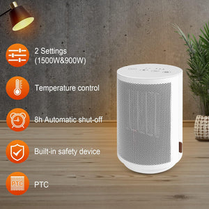 MYCARBON Stufa Elettrica da Bagno Basso Consumo 900W|1500W, Stufetta con Termostato Ambiente di 18℃, 23℃ e 28℃, Oscillante 60°, Motore DC, Termoventilatore Ceramico Silenzioso