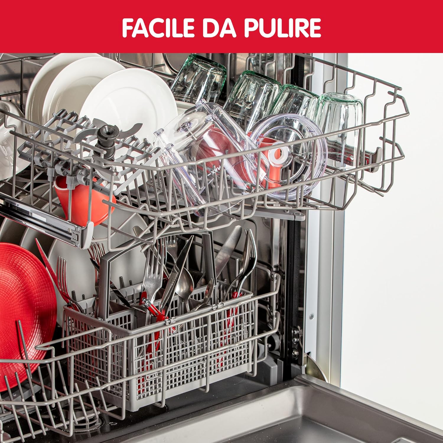 Moulinex DJ5201 Moulinette Essential, 4 Lame Affilate, Trita, Mescola e Sminuzza, Tritatutto, Capacità Recipiente 400 ml, 300 W, Bianco