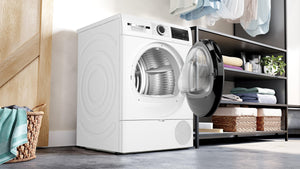 Bosch – Asciugatrice con pompa di calore, 9 kg, AutoDry, mezza carica, antirughe, bianco, WQG24200ES