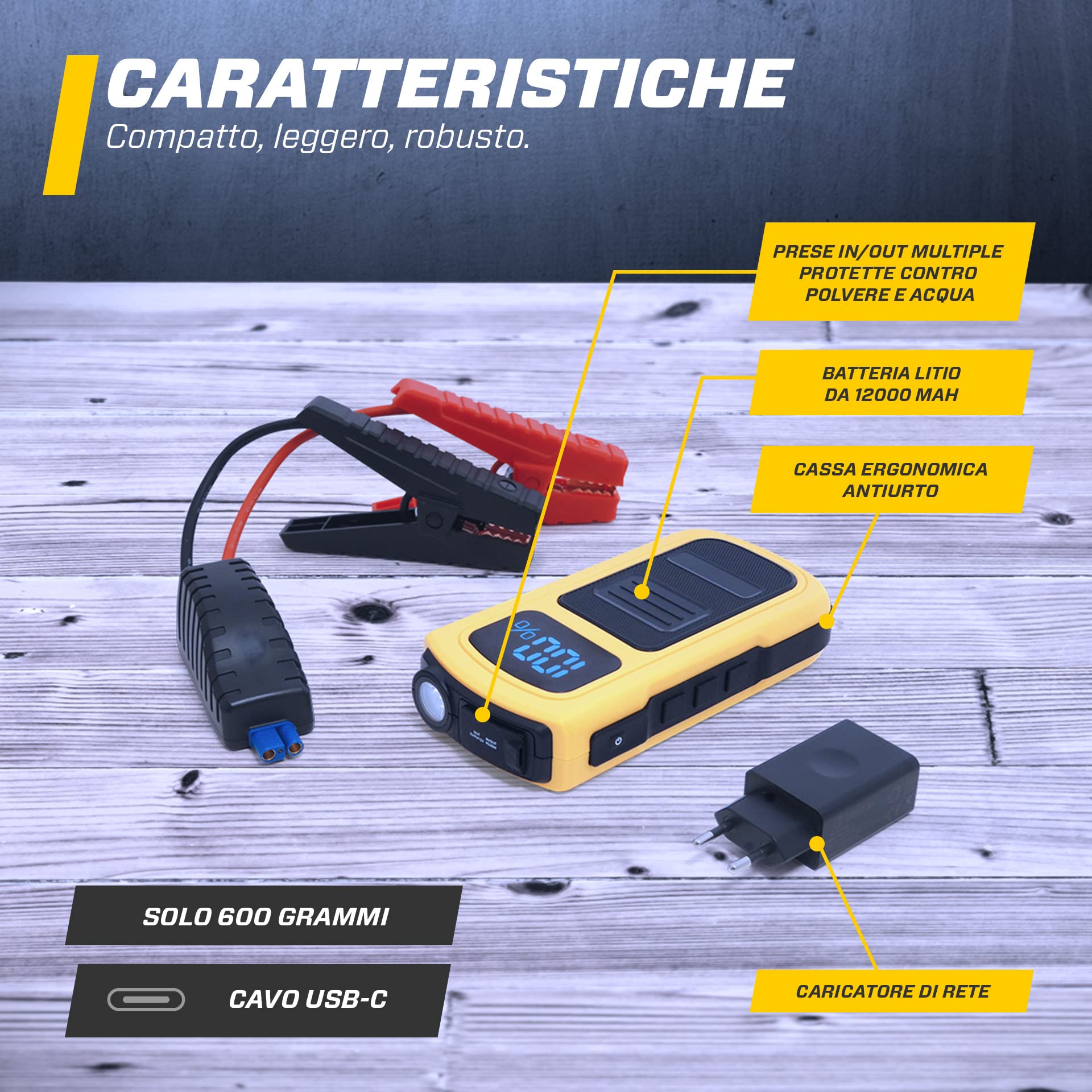 MAXTOOLS JSL400 Avviamento d’Emergenza Professionale per Automobile 2400 A per Veicoli Diesel e a Benzina di Grandi Dimensioni, Potente e Sicuro a 12 V, Batteria al Litio Esterna con USB