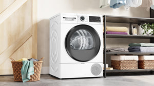 Bosch – Asciugatrice con pompa di calore, 9 kg, AutoDry, mezza carica, antirughe, bianco, WQG24200ES