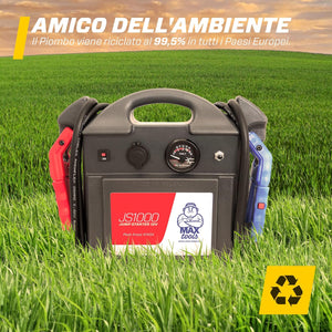 MAXTOOLS JS1000 Avviatore Emergenza Portatile Professionale 1380 A 12 V 22 Ah con 4140 A di Spunto, Jump Starter, Booster, Avviatore Auto con Batteria Piombo AGM e Pinze con Luce LED