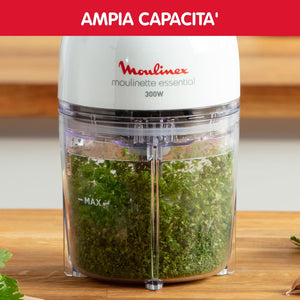 Moulinex DJ5201 Moulinette Essential, 4 Lame Affilate, Trita, Mescola e Sminuzza, Tritatutto, Capacità Recipiente 400 ml, 300 W, Bianco