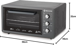 BEHOME Forno Elettrico Ventilato 48 litri con Girarrosto, Autopulente e Smaltato, Temperatura fino a 320° Doppio Vetro con Luce Interna e Timer 2 Teglie e 1 Griglia (Grigio)