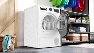 Bosch WQG24108IT Serie 6, Asciugatrice a pompa di calore, capacità 9 kg, EasyClean: i filtri per la lanugine, Cestello Lana, Mezzo carico, Programma Rapido