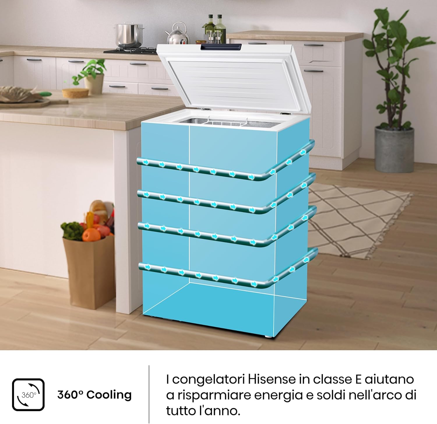 Hisense MCF95E Congelatore a Pozzo 95 L di capacità, Silenzioso 40 dB, Bianco, 54.6 x 47.9 x 85.4 cm