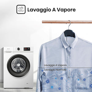 Hisense WFVB7012EM - Lavatrice a Carica Frontale 7 Kg, 1200 rpm, 15 Programmi, Vapore, Display LED, Programma Rrapido, Partenza Ritardata, Child Lock