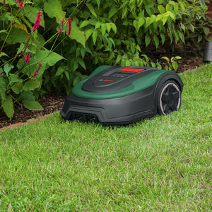 Bosch Home and Garden Indego S+ 500 robot lawnmower (with 18V battery and app function, charging station included, cutting width 19 cm, for lawns up to 500 m², in box), black, green