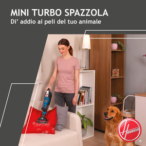 Hoover HF500 HF522STP 011 Aspirapolvere Senza Filo, Senza Sacco, 0,45 L, Autonomia 45 Min, Spazzola Antigroviglio, Mini Turbo Spazzola Animali, Blu