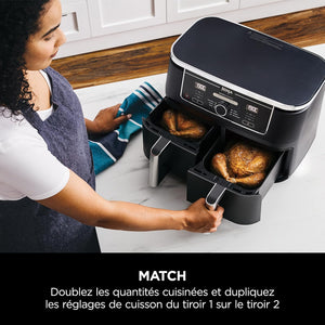 Ninja Foodi Max Dual Zone Friggitrice ad Aria digitale, 2 Cestelli Antiaderenti, 9.5L, 6 in 1, Massima Croccantezza, Frigge Senza Olio, Arrostisce, Cottura Forno, Disidrata, 8 Porzioni, Nero, AF400EU