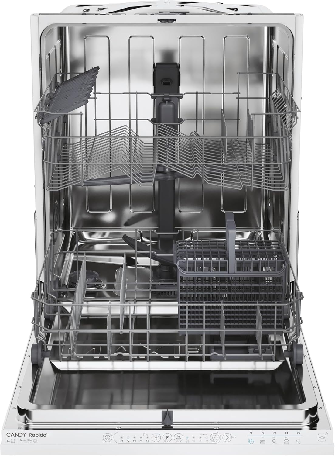 Candy Rapidò CI 3E7L0W, Lavastoviglie Integrabile 60 CM, 13 Servizi, Wi-Fi, 5 programmi, speciale 49', mezza carica, indicatore tempo e sale, 43DB, altezza cestello superiore regolabile, colore bianco