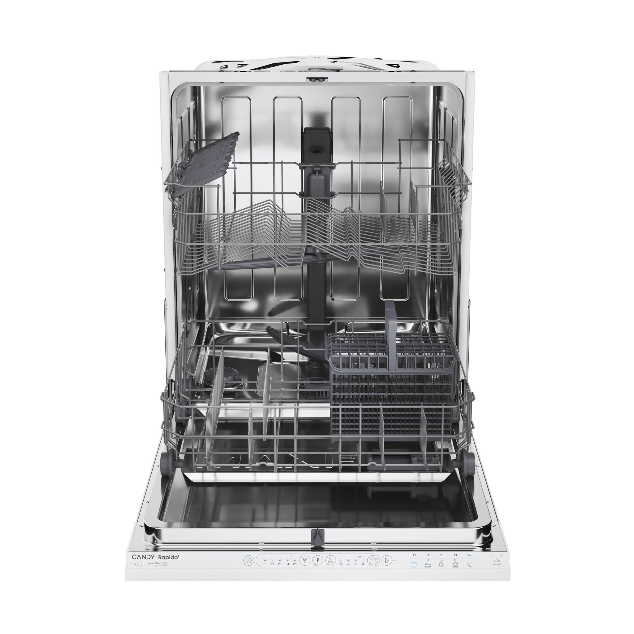 Candy Rapidò CI 3E7L0W, Lavastoviglie Integrabile 60 CM, 13 Servizi, Wi-Fi, 5 programmi, speciale 49', mezza carica, indicatore tempo e sale, 43DB, altezza cestello superiore regolabile, colore bianco
