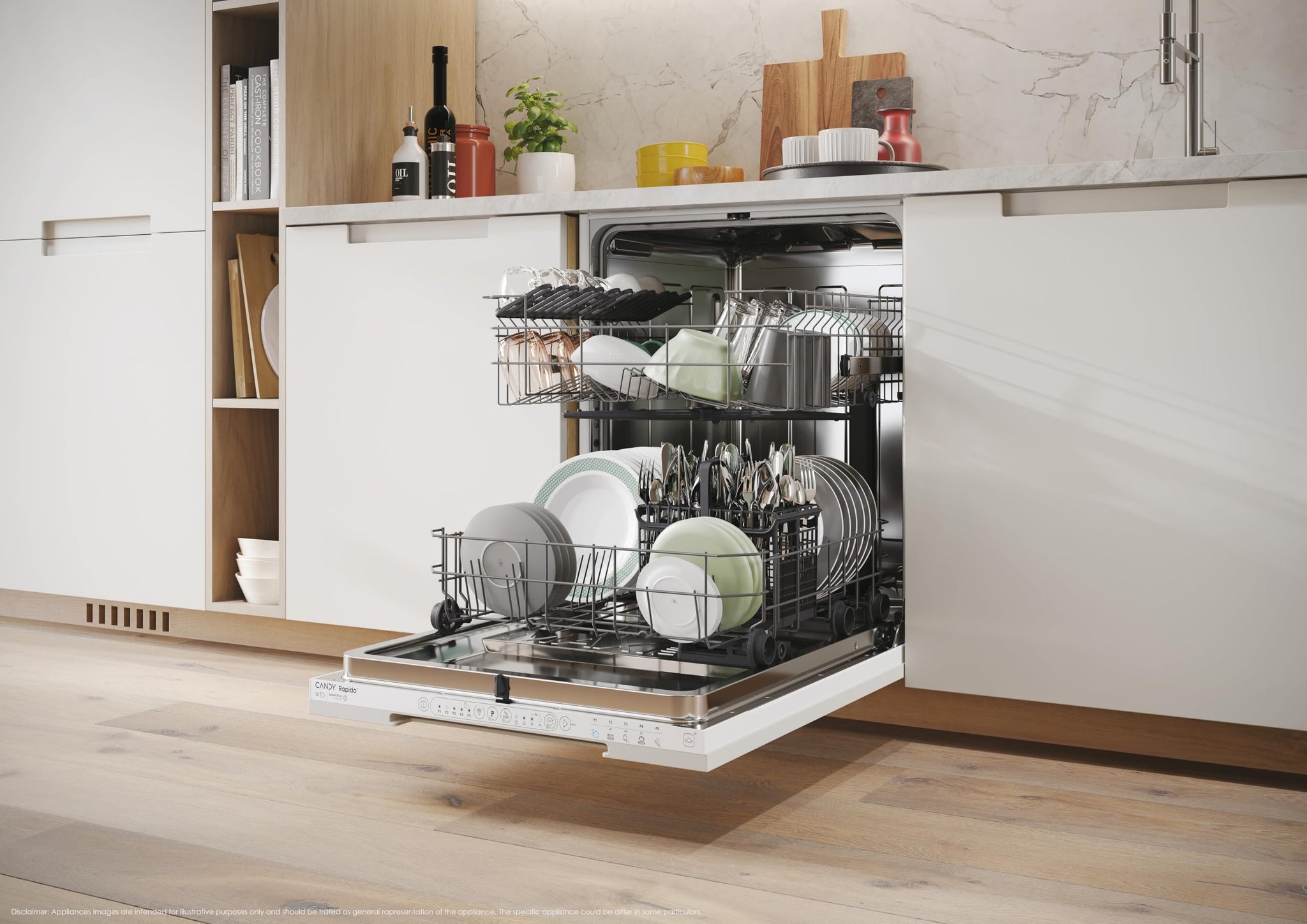 Candy Rapidò CI 3E7L0W2, Lavastoviglie Integrabile 60 CM, 13 Servizi, Digitale, Wi-Fi, 5 Programmi, Motore Inverter, Indicatore Mancanza di Sale, Indicatore Fine Ciclo, Inizio ritardato 3-6-9H, 47DB