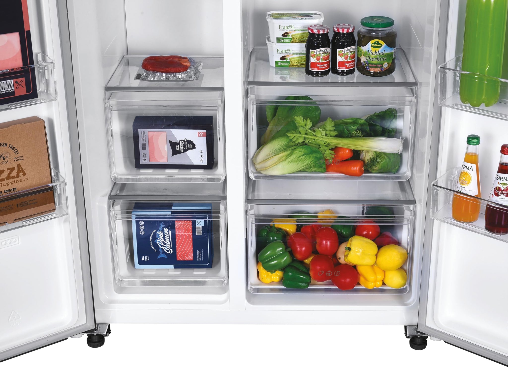 Candy CHSVN-174X, Frigorifero Side by Side, Larghezza 91 cm, Capacità 532 L, Inverter, Total No Frost, 2 cassetti Verdoli, Controllo esterno digitale, Illuminazione a LED, Gambe regolabili, Ruote,