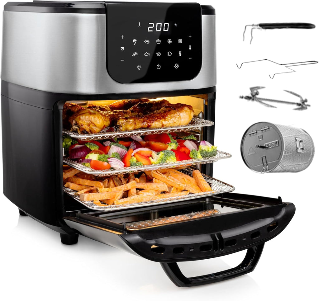 Princess Friggitrice ad Aria Forno Deluxe – 11 L – 1800 W – Schermo tattile digitale – 10 programmi preimpostati – Girapollo e cestello inclusi – Acciaio inossidabile – 182075